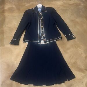 St. John Black and Gold Blazer and Skirt Set